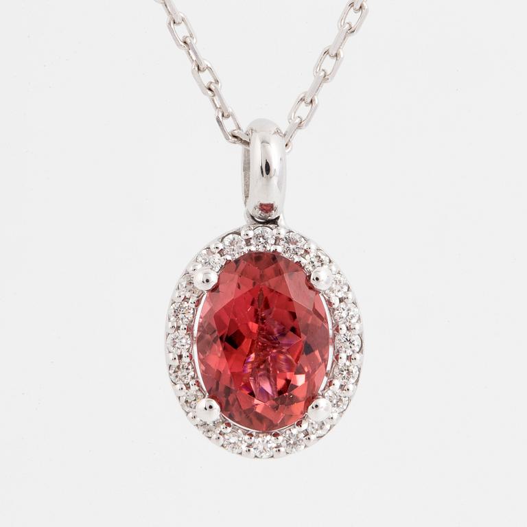 Pink tourmaline and brilliant-cut diamond necklace.