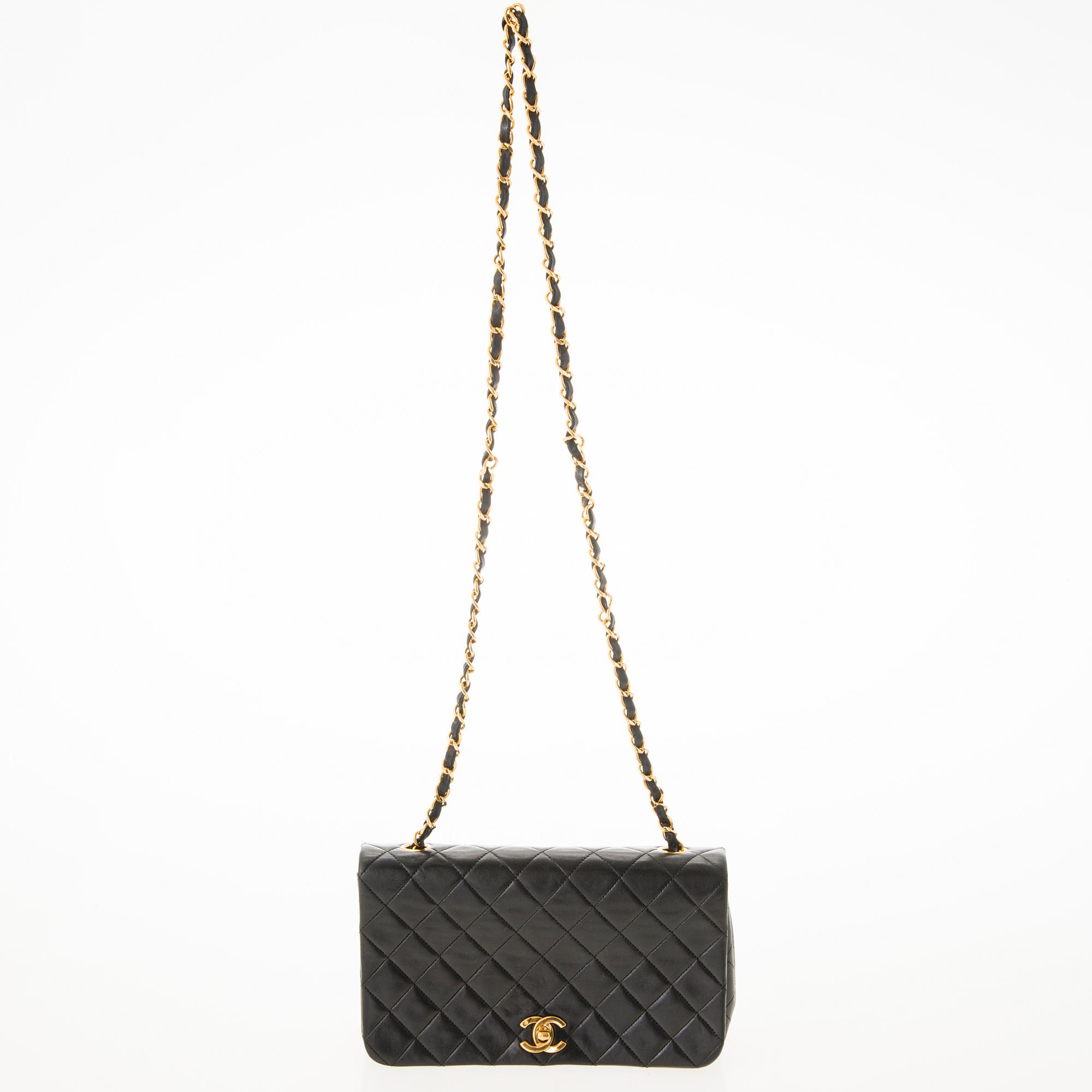 CHANEL Black Lambskin Single Full Flap Bag.
