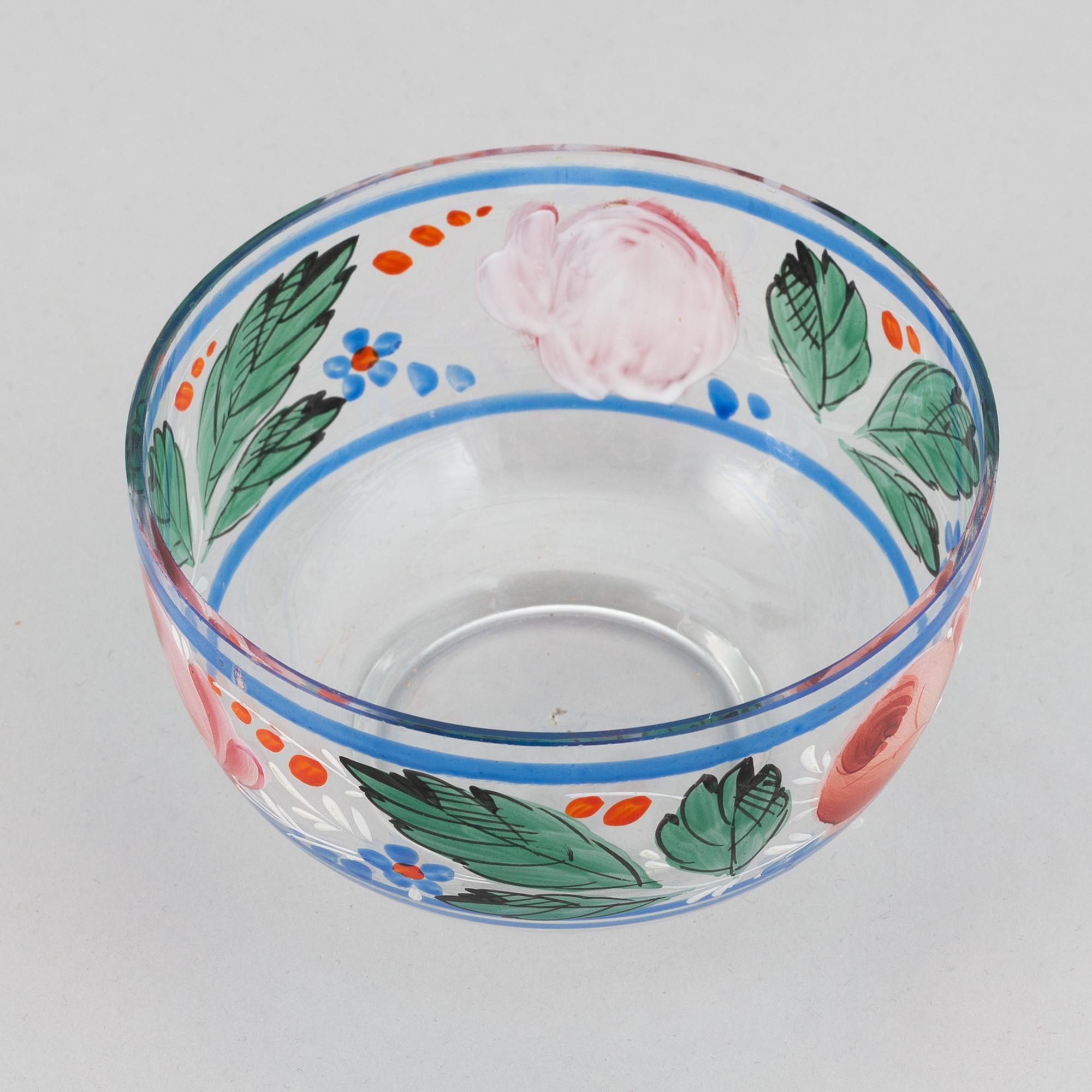 Skålar, glas 12 st, rosdekor, möjligen Ryssland, 1900-tal.