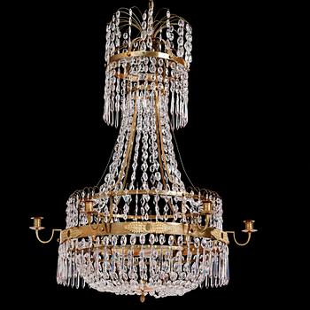 106. A late Gustavian gilt-brass and cut glass seven-light chandelier, circa 1800.