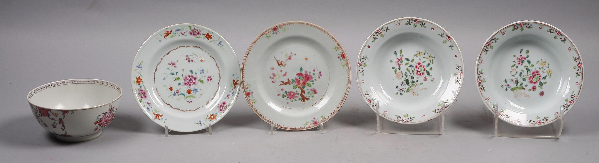 TALLRIKAR SAMT SKÅL, 5 st, porslin, Qianlong, Kina 1700-tal.