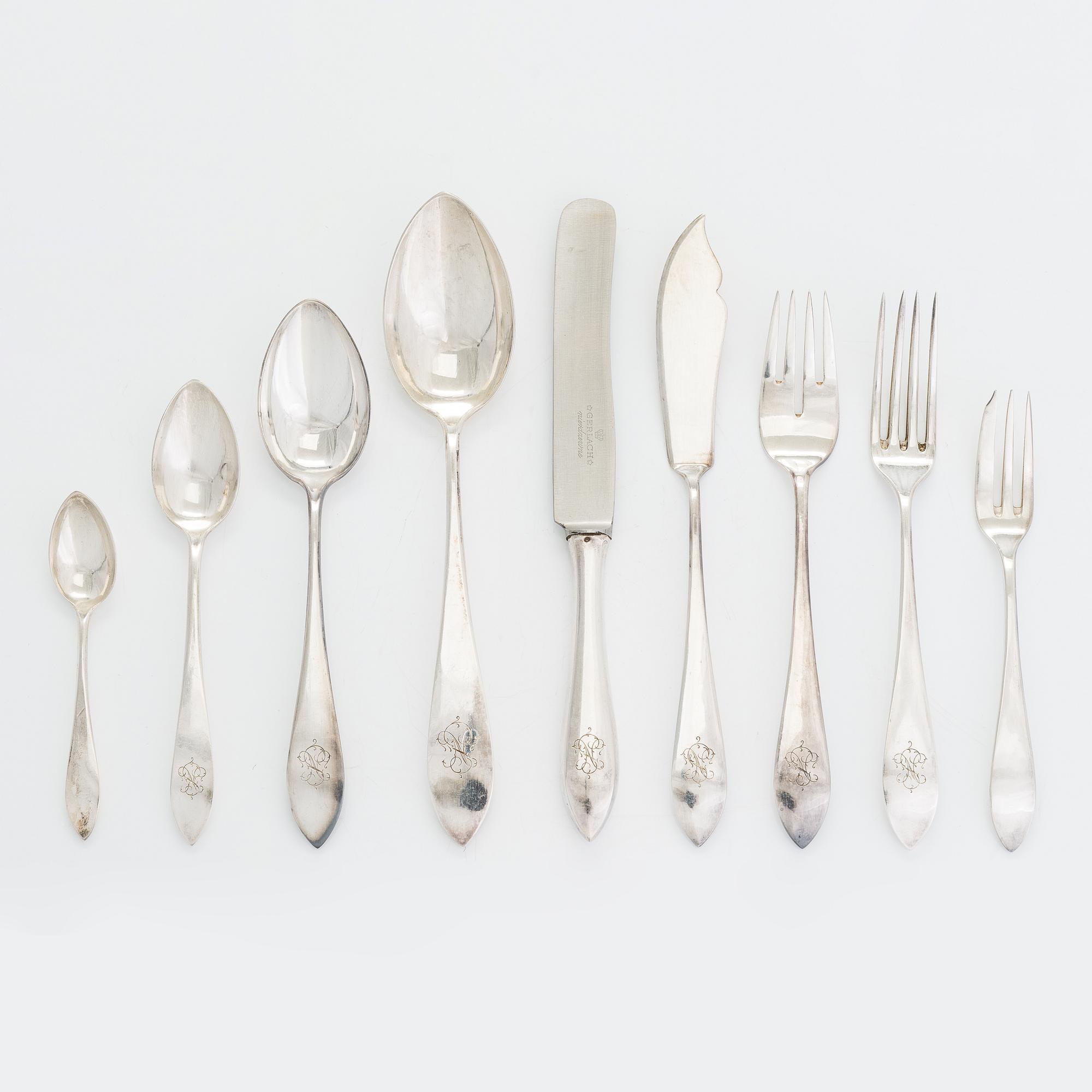 Bestickuppsättning för 12, totalt 108 delar, silver, Warszawa, Polen 1931-1963.