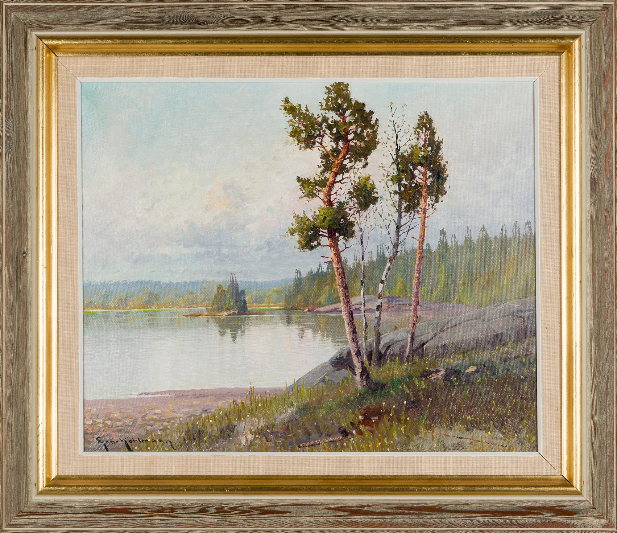 Ejnar Kohlmann, Pines and birches by the shore.