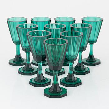 Elis Bergh, probably, a set of ten white wine glasses in green.