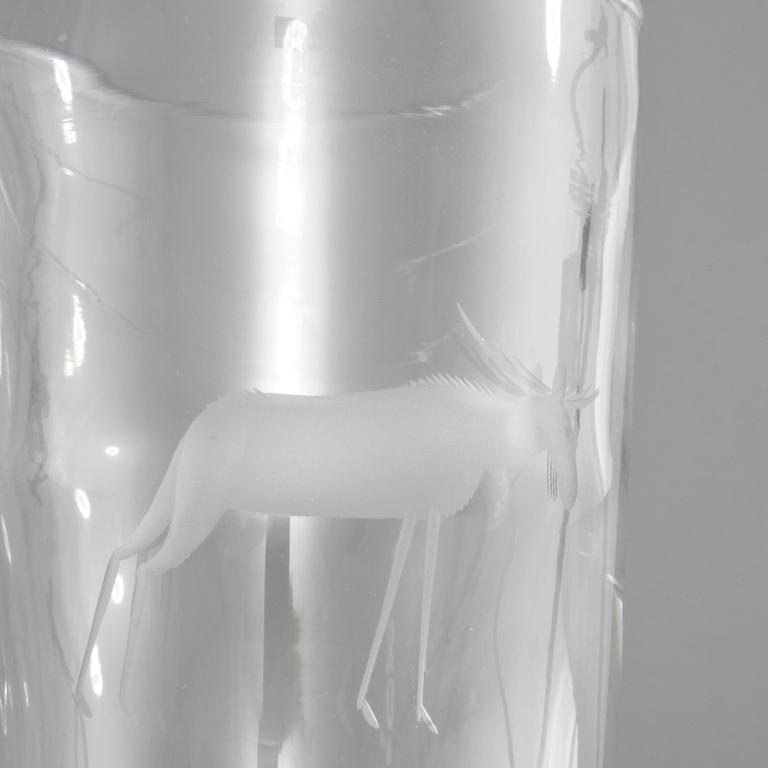 BRICKA samt GLAS, 5 delar, glas och vitmetall, Kosta och GAB, glas daterat 1937?.