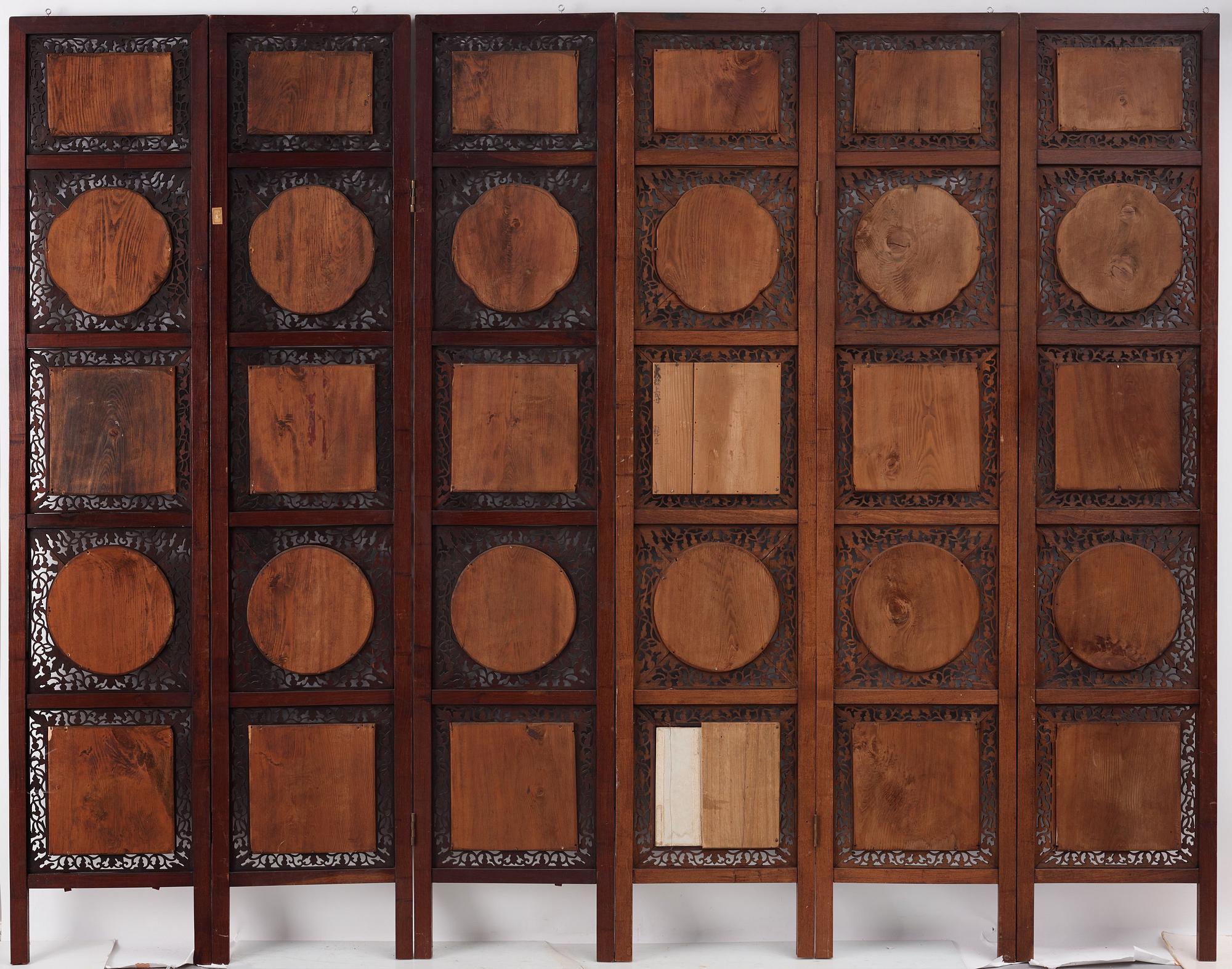 A Chinese six fold screen, Qing dynasty, 19th Century.