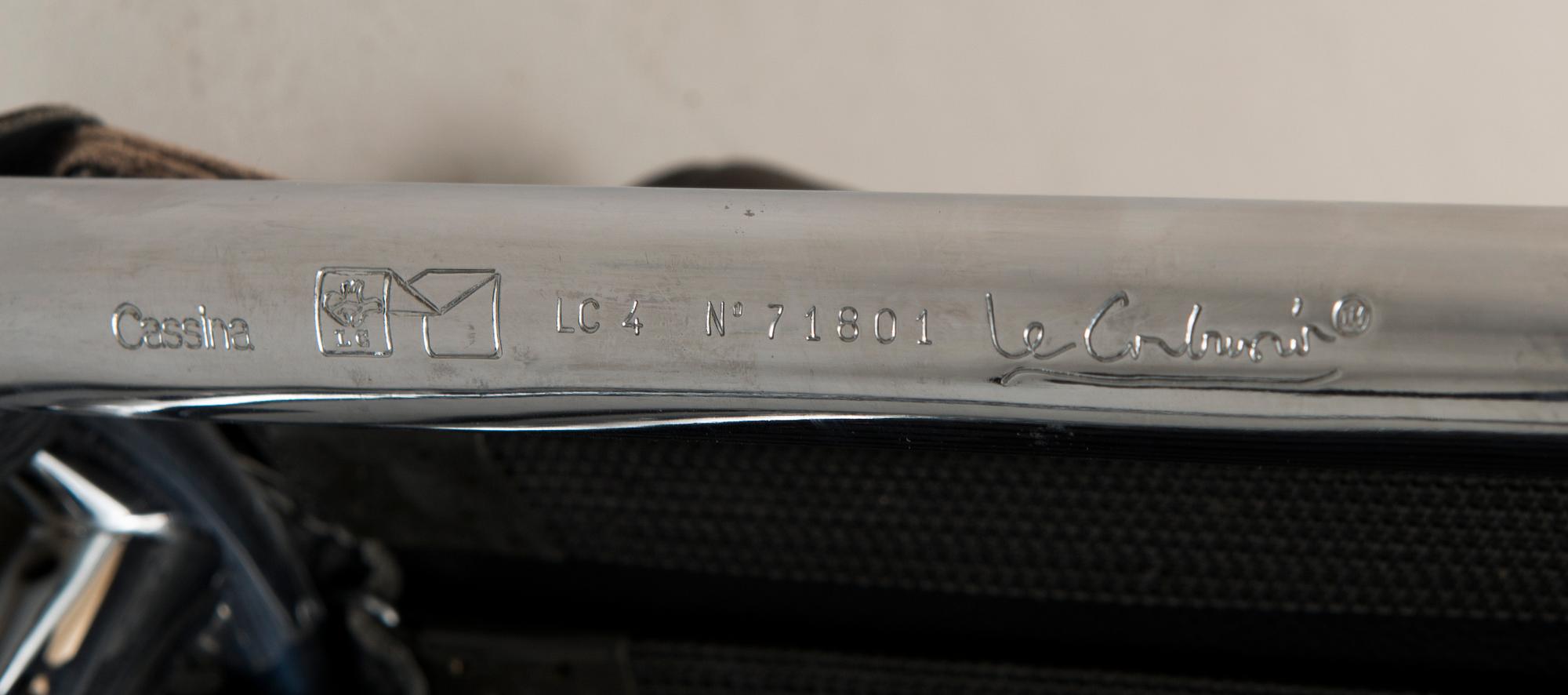 Le Corbusier, LC4 Chaise Longue, Cassina, Italy, numbered 71801, design Pierre Jeanneret and Charlotte Perriand.