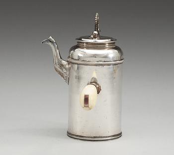 A Baltic 18th century silver chocolate-pot, makers mark of Johann Joachim Krusemann, Riga 1768-1780.