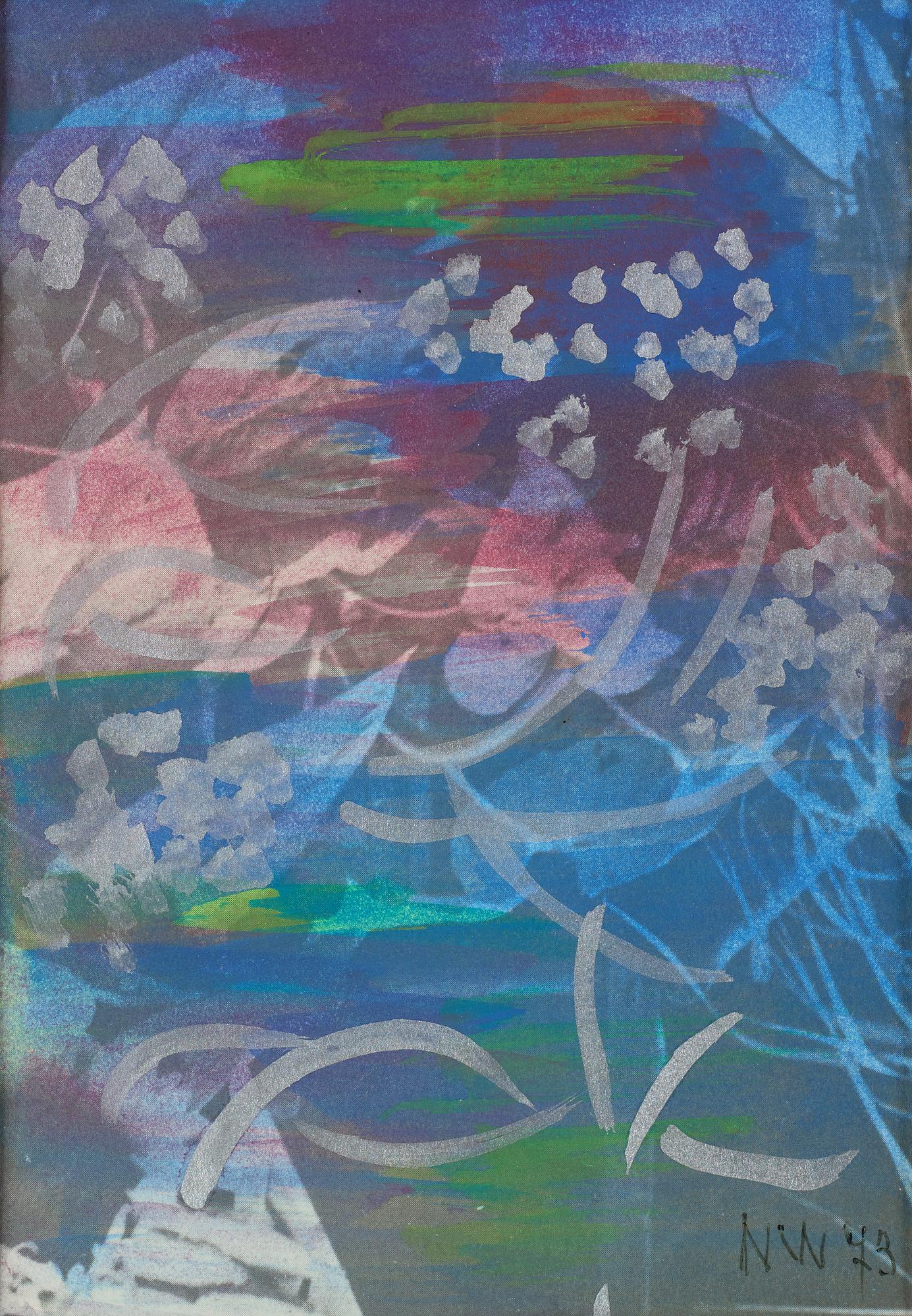 NELL WALDEN, mixed media on print, signed and dated-73.