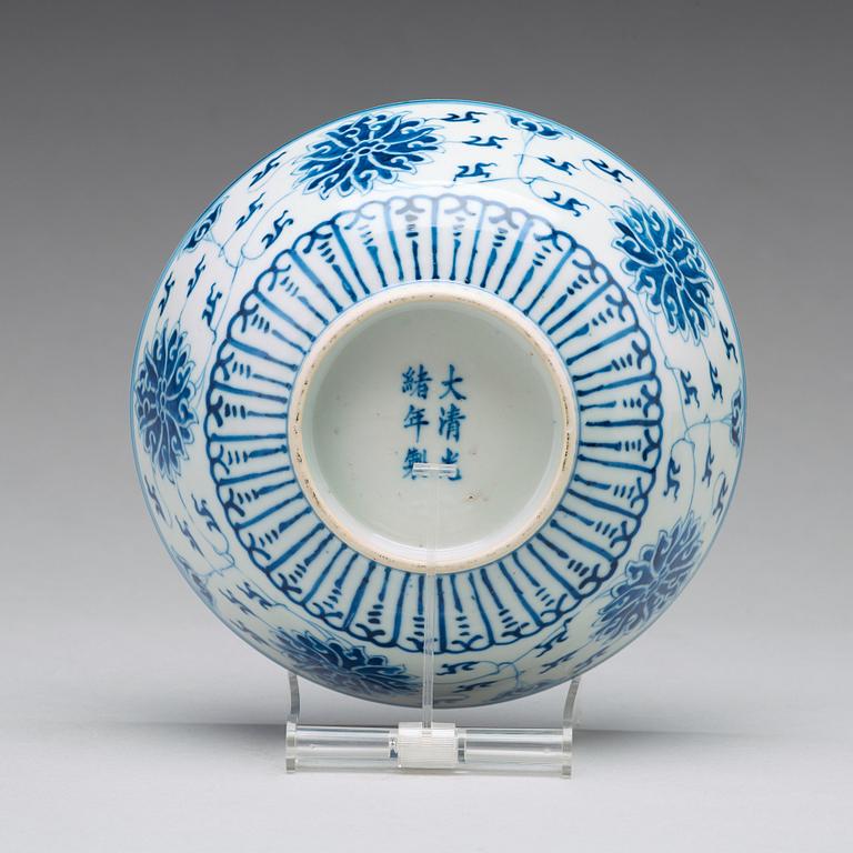 A blue and white 'lotus' bowl, late Qingdynasty with Guangxus six character mark.