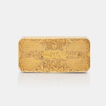 216. An 18K gold box, makers mark Gustaf Möllenborg, Stockholm 1843.