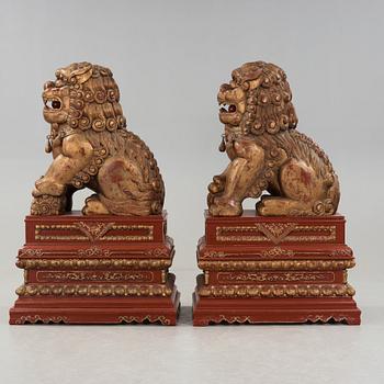 A pair of Chinese massive lacquered Buddhist lions, first half of the 20th Century.