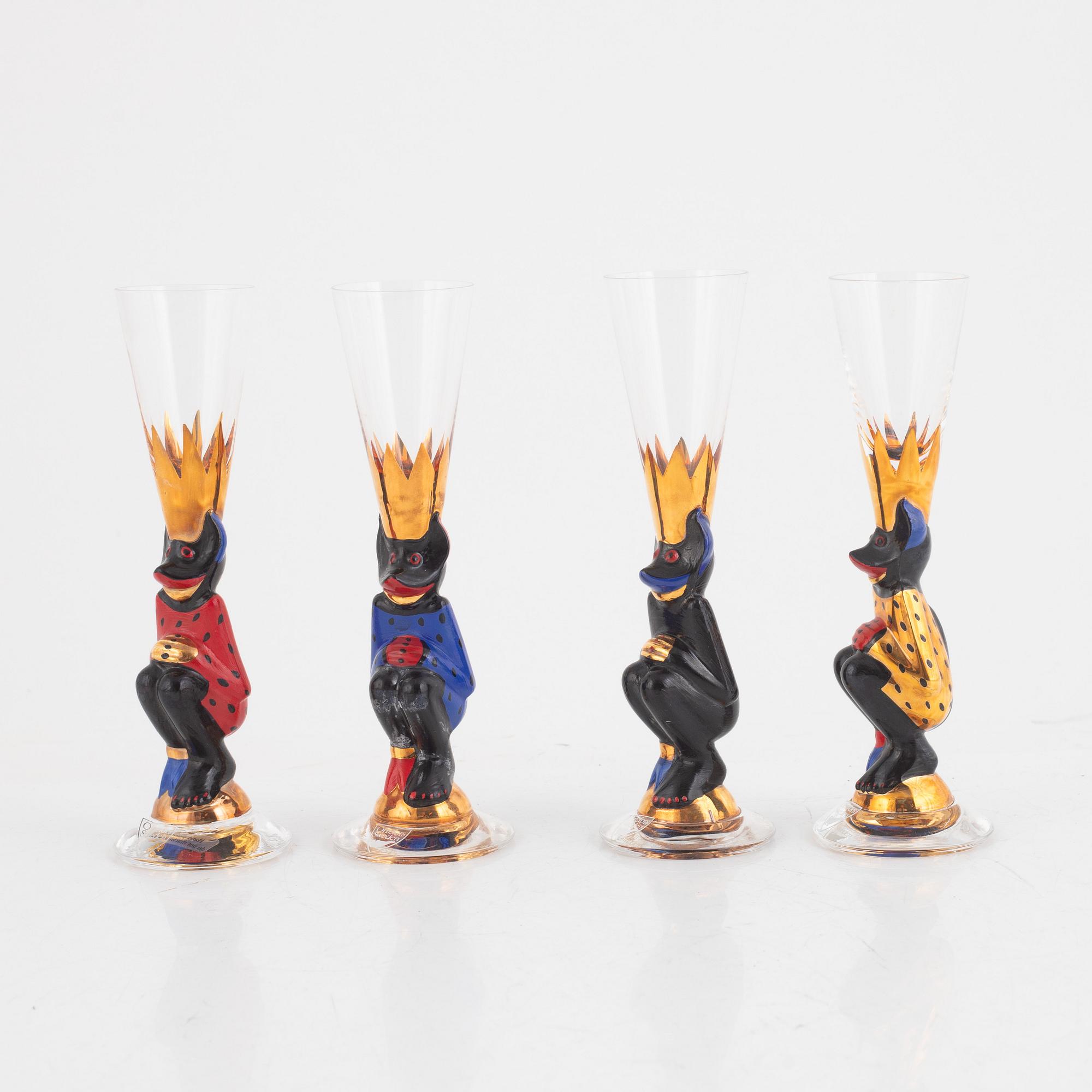 Gunnar Cyrén, snapsglas, fyra stycken, s.k. djävulsglas, 'Nobel', Orrefors.
