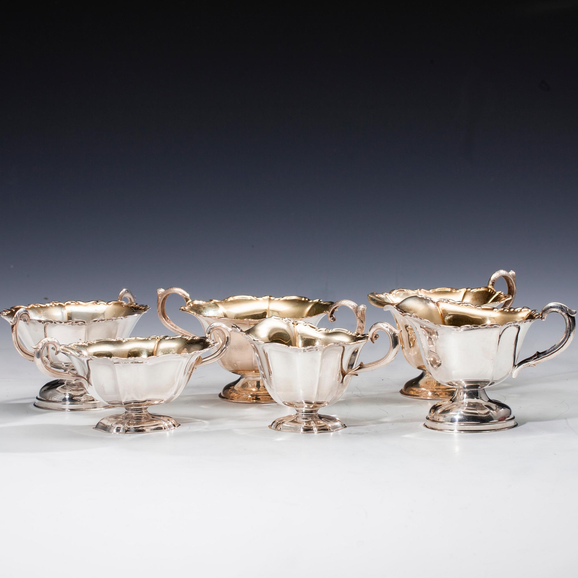 SOCKERSKÅL och GRÄDDSNÄCKA, 3 par, silver. Diverse finska stämplar. Vikt tot. 487 g.