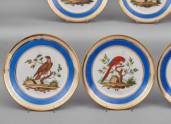 A set of 10 French ornitological dessert plates, signed Schoelber, 19th Century. (8+2).