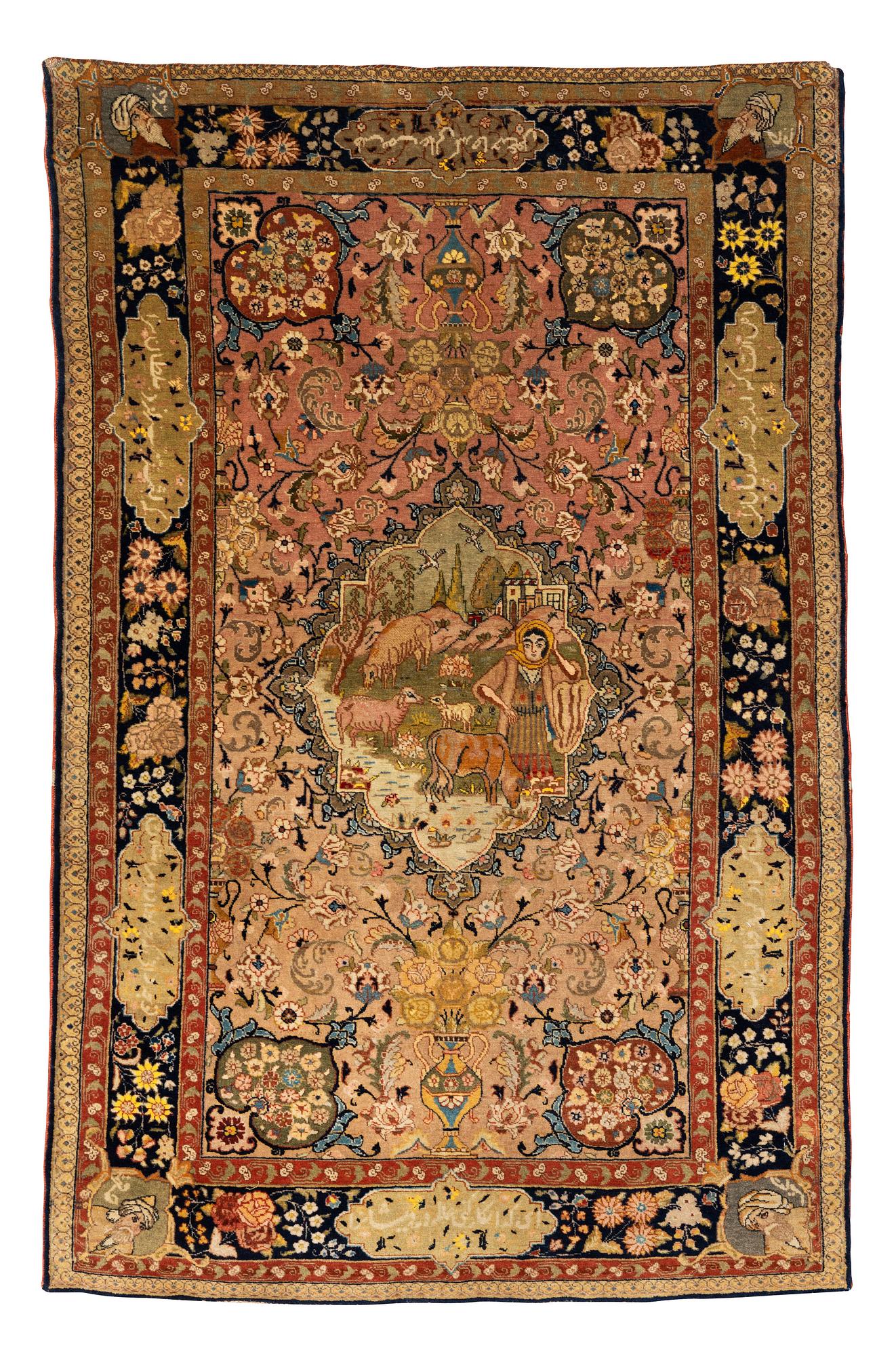 Matta, semiantik, Täbris, figural, ca 138 x 86 cm.