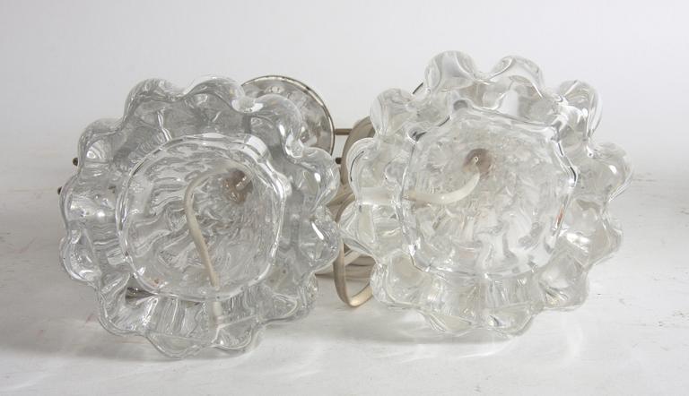 BORDSARMATURER, ett par, glas, Carl Fagerlund, Orrefors.