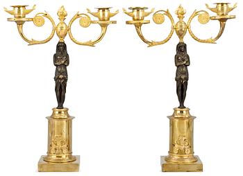 1021. A pair of late Gustavian two-light candelabra.