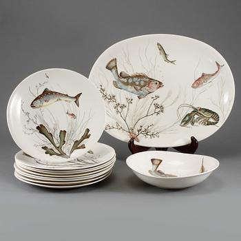 FISKSERVIS, 11 delar, flintgods, "Fish", Johnson Bros, England, 1900-talets andra hälft.