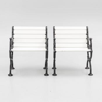 A pair of garden chairs, Melins Metallgjuteri, Anderstorp, second half of the 20th Century.