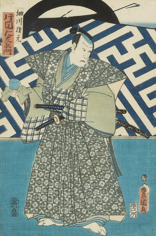 Utagawa Kunisada, "Kabukiskådespelaren Kataoka Ninzaemon som samurajen Hosokawa".