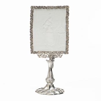 Christian Hammer, lässljusstake med litofaniskärm, silver, Stockholm 1864.