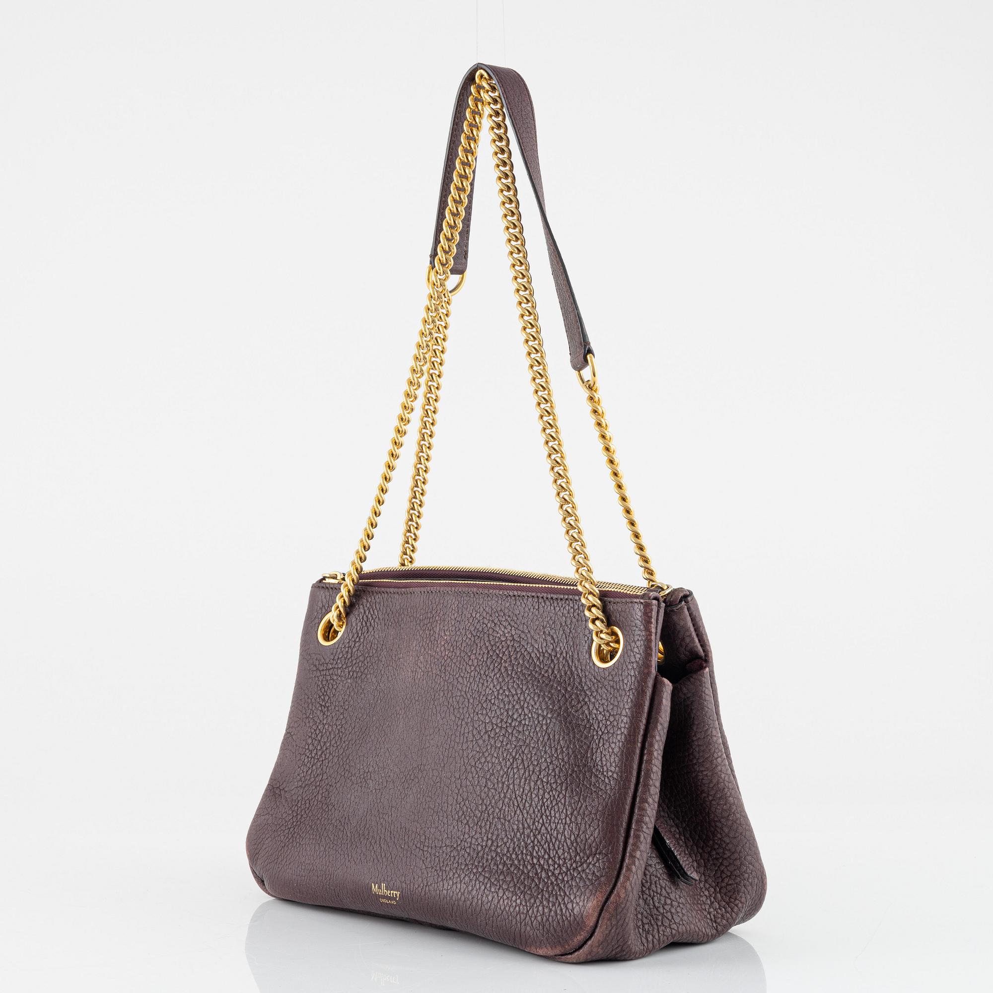 Mulberry, a burgundy leather handbag.