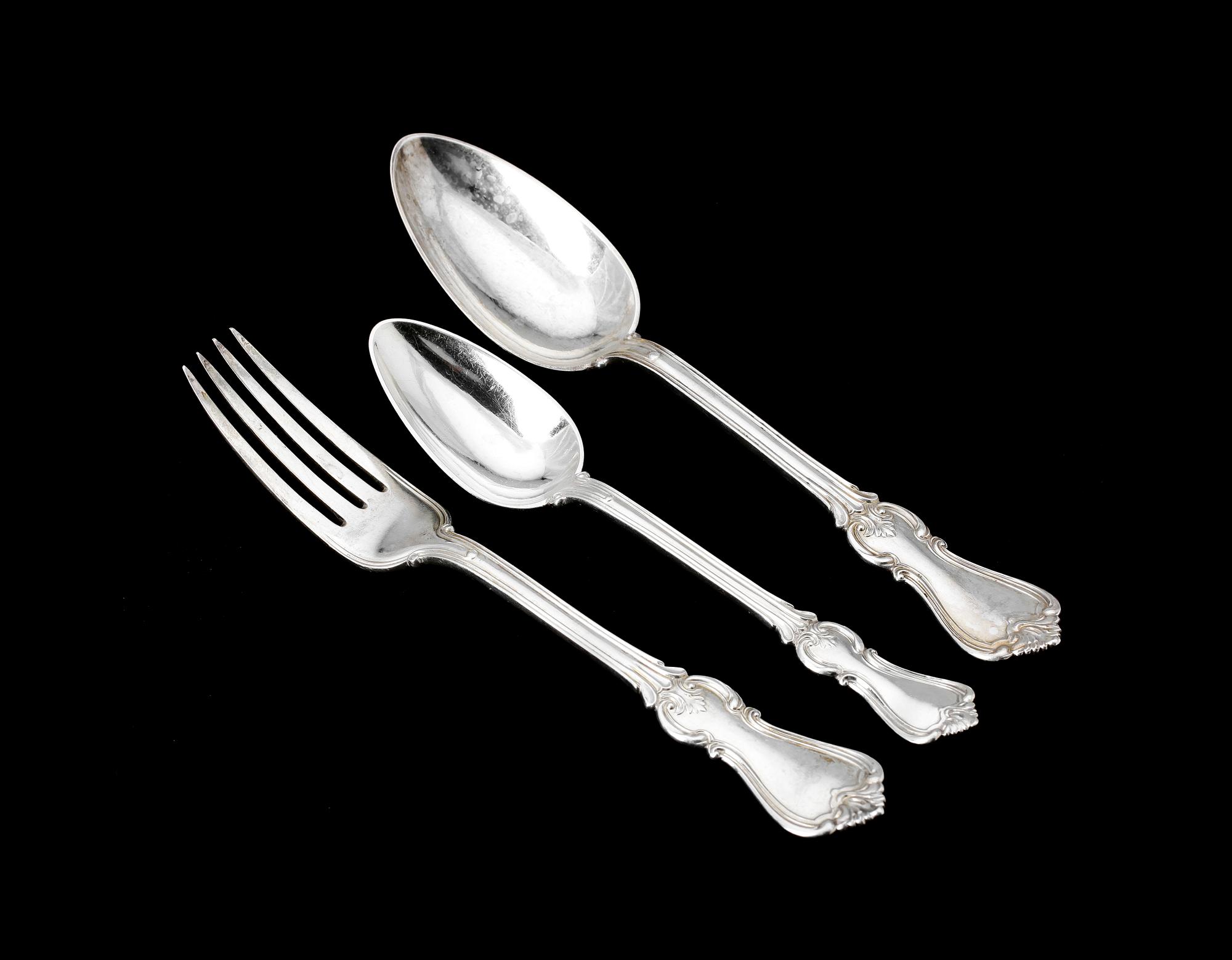 BESTICK, 15 delar, silver. Jacob Engelberth Torsk, Stockholm. 1870-tal. Vikt ca 966g.