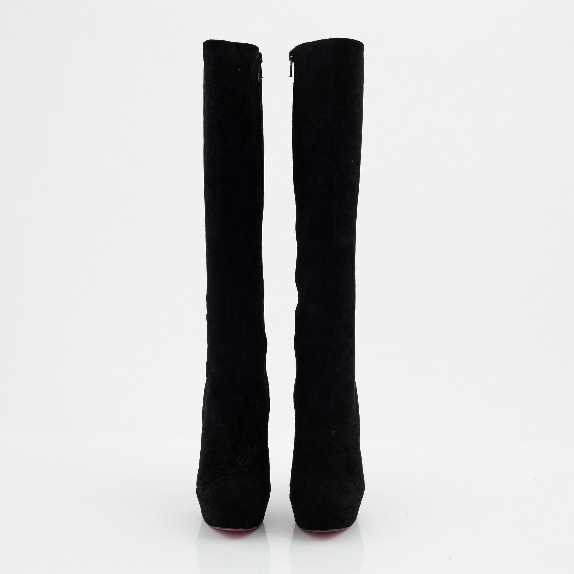 Christian Louboutin, a pair of black suede stiletto boots, size 36 1/2.
