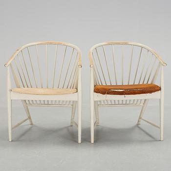 KARMSTOLAR, 2 st, "Solfjädern", Sonna Rosén, Nässjö Stolfabrik, formgiven 1948.