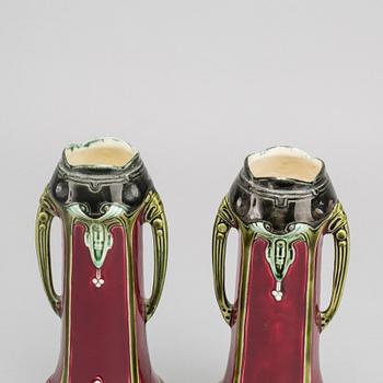 A pair of majolica vases early 1900's.