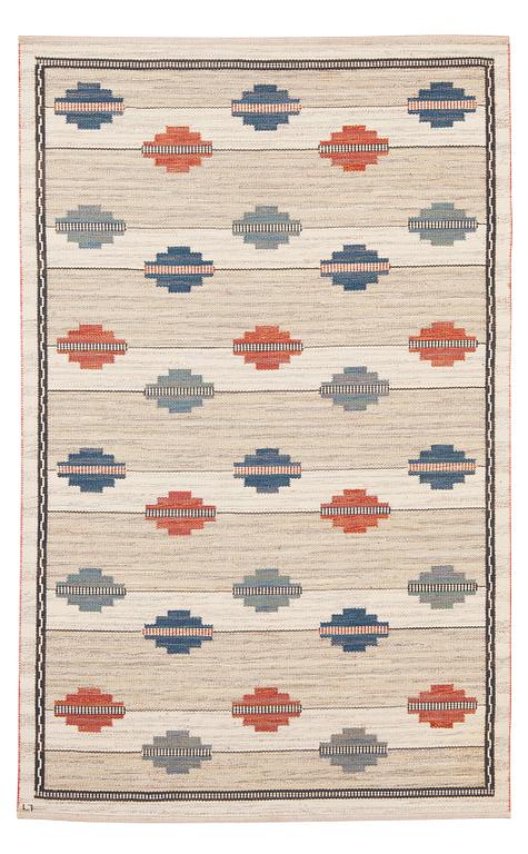 RUG. Flat weave. 228,5 x 144 cm. Signed LJ. Sweden 1930's-40's.