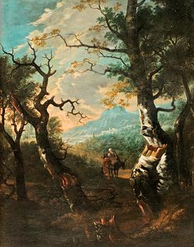 310. Adam Pynacker Hans krets, Dramatiskt landskap med rastande figurer.