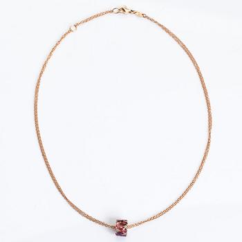 An 18K rosegold necklace, pendant set with diamonds, pink sapphires and amethysts. Oro Trend, Italy.