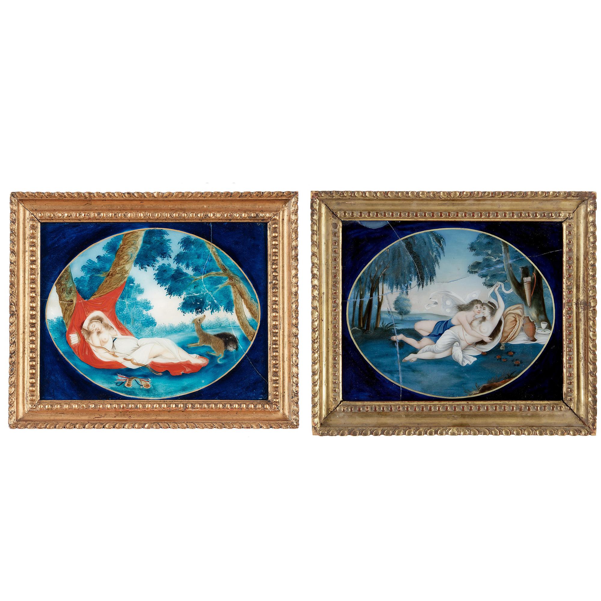 GLASMÅLNINGAR, ett par. Qing dynastin, 1800-tal.