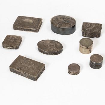 Boxes, 9 pcs, silver, 19th-20th century.