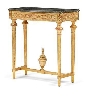 48. A Gustavian giltwood and Kolmårdsmarble-top console table, Stockholm, late 18th century.