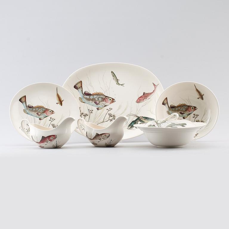 FISKSERVIS, 24 delar, flintgods, "Fish", Johnson Bros England, 1900-talets första hälft.