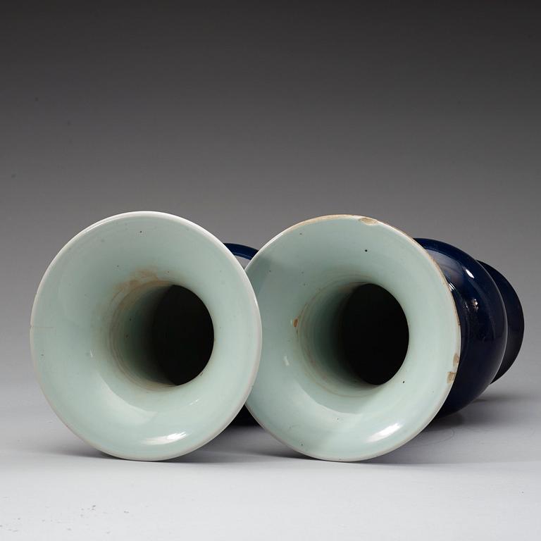 A pair of powder blue vases, Qing dynasty presumably 19th century.