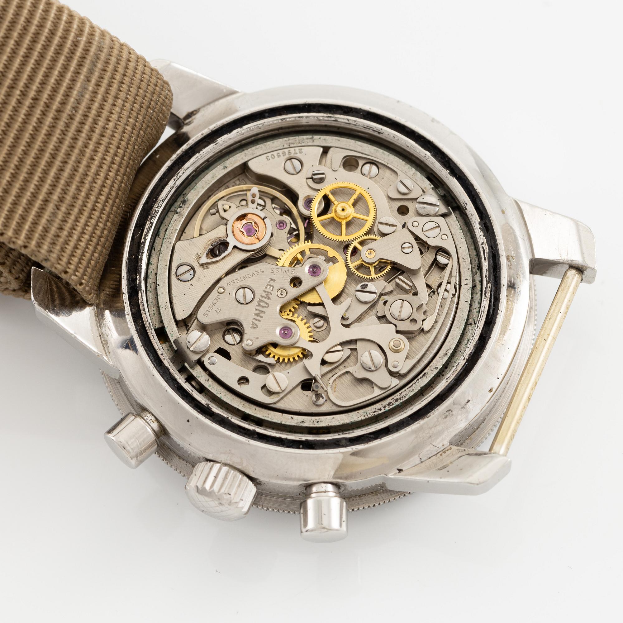 Lemania, "Viggen", "Tre Kronor", chronograph, wristwatch, 42 mm.