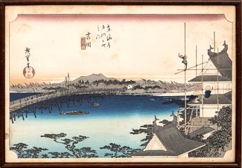 Utagawa Hiroshige I efter, färgträsnitt 4 stycken, Japan sekelskiftet 1900.