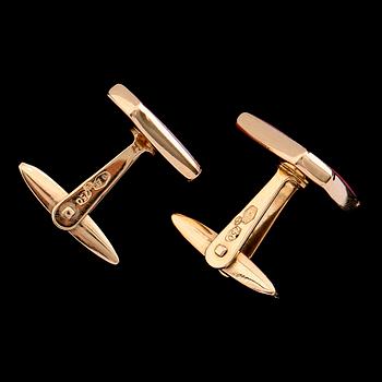 MANSCHETTKNAPPAR, 1 par,m 18 k guld, med rosa stenar. Total vikt ca 12 gram.