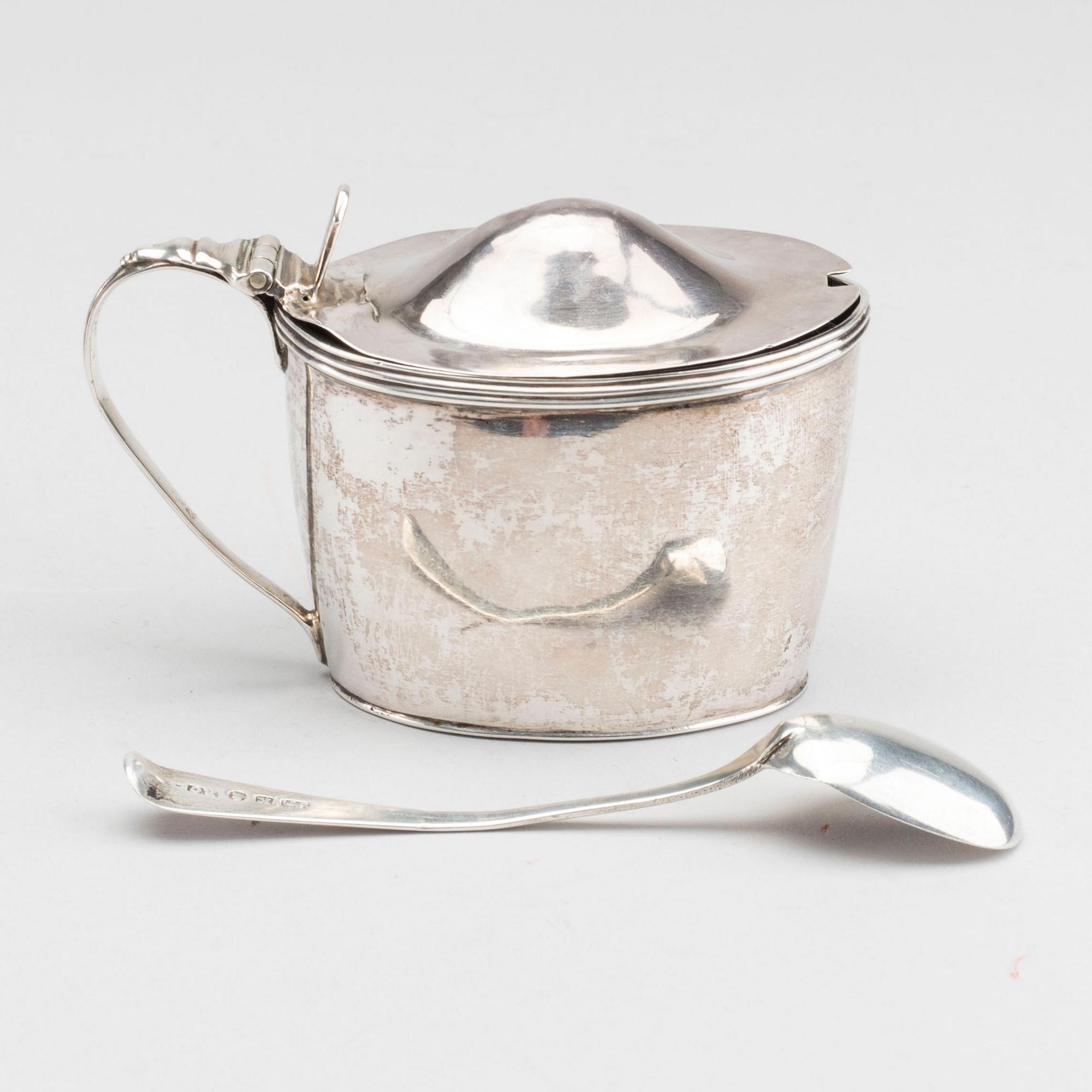 SENAPSSKÅL OCH SKED, silver, London, 1802 SAMT 1805-6.