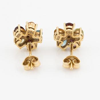 Örhängen samt hänge, 18K guld med bland annant peridot, topas och ametist och små diamanter.