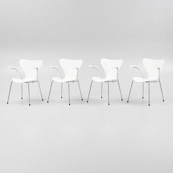 Arne Jacobsen, four 'Series 7' chairs, Fritz Hansen, Denmark, 2002.