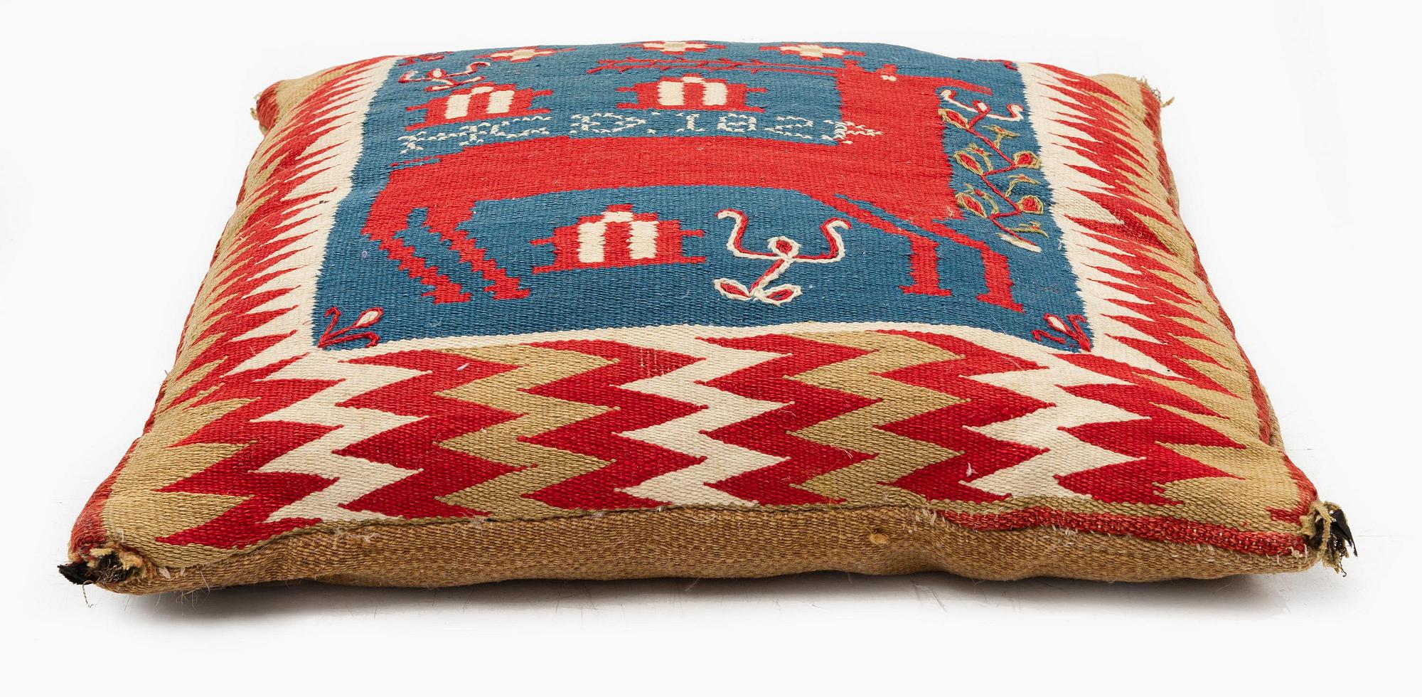 A double-interlocked tapestry cushion, c. 46 x 44 cm, probably Skytts district, signed and dated HGD 1824.