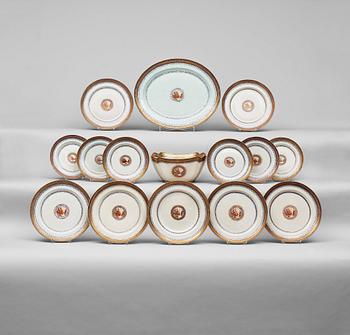 290. An enamelled part dinner service, Qing dynasty, Jiaqing (1796-1820). (15 pieces).