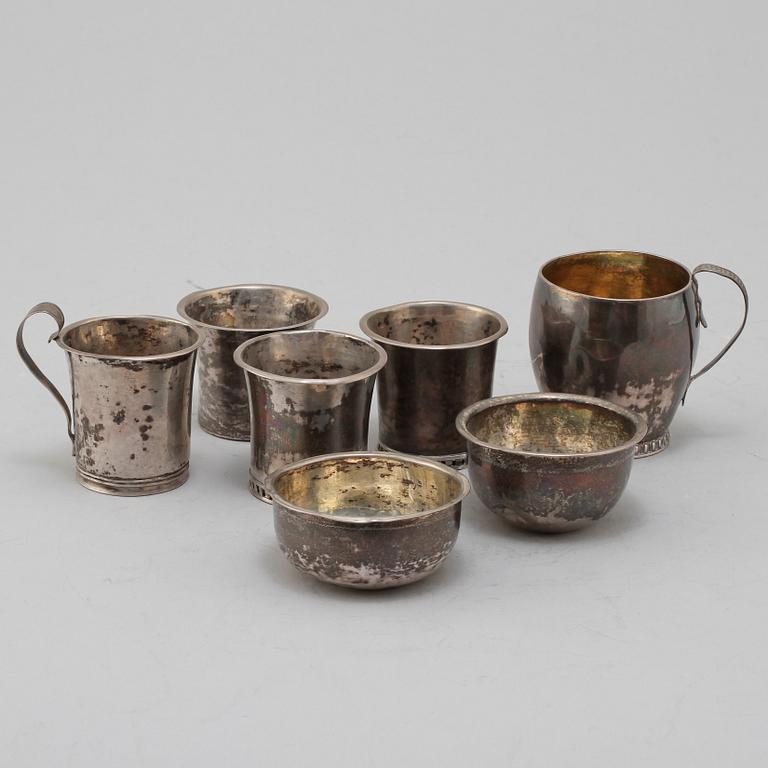 PARTI SILVER, 7 delar, 1800-tal. Vikt 135 g.