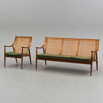 A Orla Mølgaard-Nielsen and Peter Hvidt sofa and armchair model FD 146 from France & Son, Denmark, 1950s.