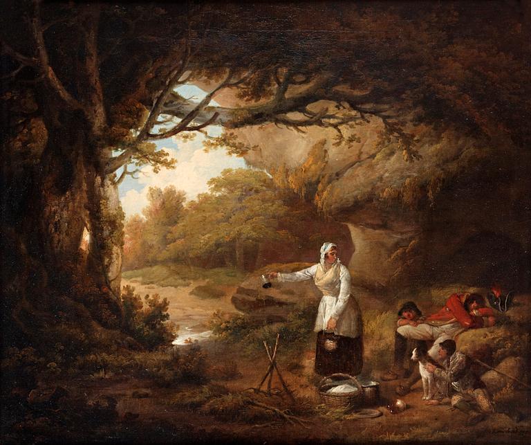 George Morland, Landscape with figures.